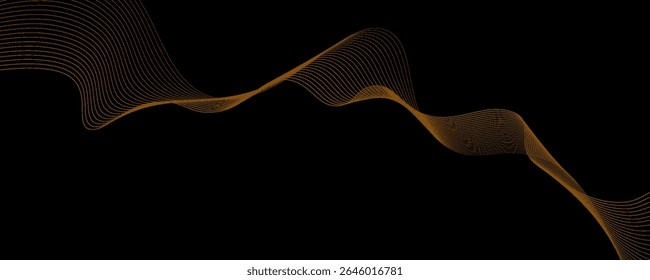 Gold abstract waves background. Golden curve lines vector illustration isolated on black. Luxury glitter shiny swirl pattern. Elegant modern fashion design element.