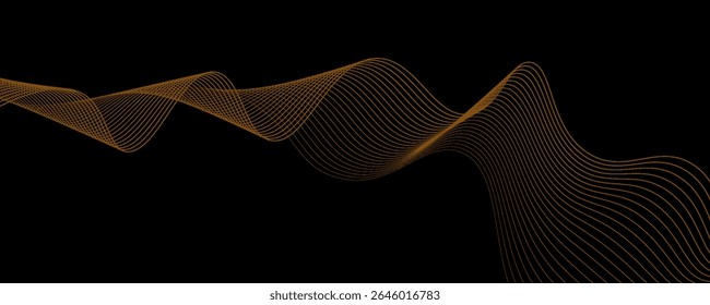 Gold abstract waves background. Golden curve lines vector illustration isolated on black. Luxury glitter shiny swirl pattern. Elegant modern fashion design element.