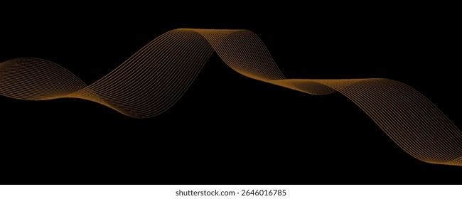 Gold abstract waves background. Golden curve lines vector illustration isolated on black. Luxury glitter shiny swirl pattern. Elegant modern fashion design element.