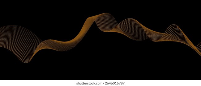 Gold abstract waves background. Golden curve lines vector illustration isolated on black. Luxury glitter shiny swirl pattern. Elegant modern fashion design element.