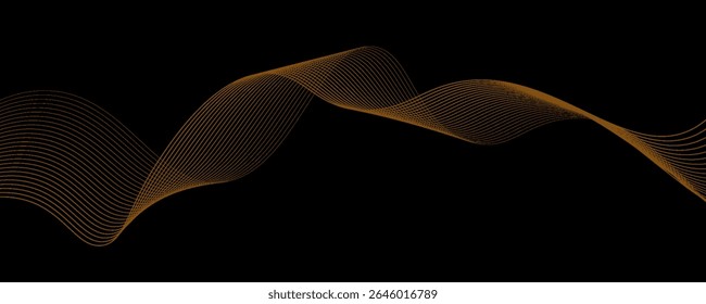 Gold abstract waves background. Golden curve lines vector illustration isolated on black. Luxury glitter shiny swirl pattern. Elegant modern fashion design element.