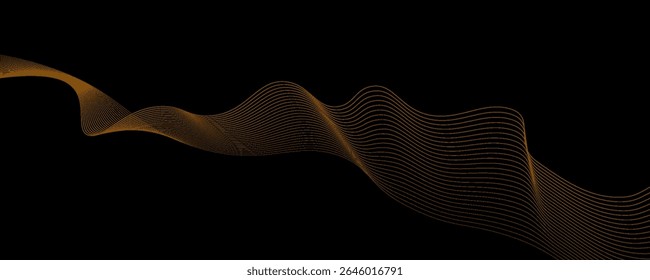Gold abstract waves background. Golden curve lines vector illustration isolated on black. Luxury glitter shiny swirl pattern. Elegant modern fashion design element.