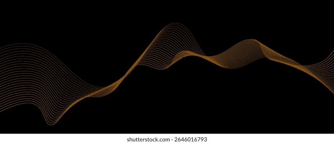Gold abstract waves background. Golden curve lines vector illustration isolated on black. Luxury glitter shiny swirl pattern. Elegant modern fashion design element.