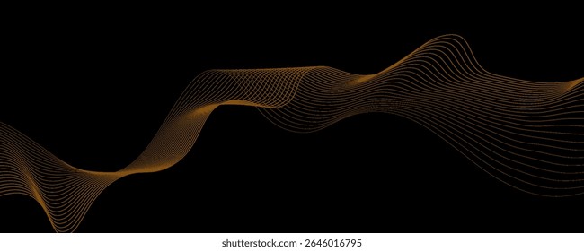 Gold abstract waves background. Golden curve lines vector illustration isolated on black. Luxury glitter shiny swirl pattern. Elegant modern fashion design element.