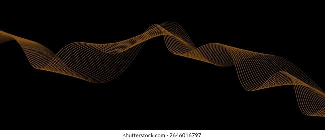 Gold abstract waves background. Golden curve lines vector illustration isolated on black. Luxury glitter shiny swirl pattern. Elegant modern fashion design element.