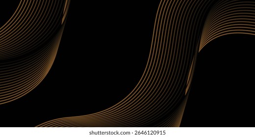 Gold abstract waves background. Golden curve lines vector illustration isolated on black. Luxury glitter shiny swirl pattern. vector illustration