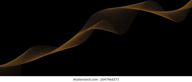Gold abstract waves background. Golden curve lines vector illustration isolated on black. Luxury glitter shiny swirl pattern. Elegant modern fashion design element.