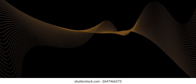 Gold abstract waves background. Golden curve lines vector illustration isolated on black. Luxury glitter shiny swirl pattern. Elegant modern fashion design element.