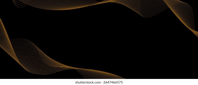 Gold abstract waves background. Golden curve lines vector illustration isolated on black. Luxury glitter shiny swirl pattern. Elegant modern fashion design element.