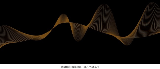 Gold abstract waves background. Golden curve lines vector illustration isolated on black. Luxury glitter shiny swirl pattern. Elegant modern fashion design element.