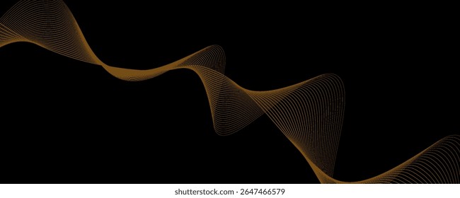 Gold abstract waves background. Golden curve lines vector illustration isolated on black. Luxury glitter shiny swirl pattern. Elegant modern fashion design element.