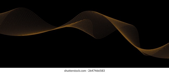 Gold abstract waves background. Golden curve lines vector illustration isolated on black. Luxury glitter shiny swirl pattern. Elegant modern fashion design element.