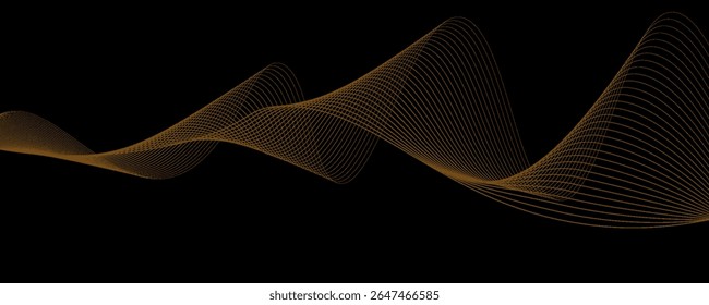 Gold abstract waves background. Golden curve lines vector illustration isolated on black. Luxury glitter shiny swirl pattern. Elegant modern fashion design element.
