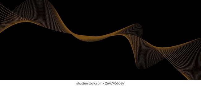 Gold abstract waves background. Golden curve lines vector illustration isolated on black. Luxury glitter shiny swirl pattern. Elegant modern fashion design element.