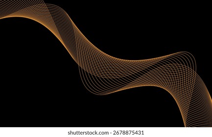 Fondo abstracto de las ondas del oro. Ilustración vectorial de líneas de curva dorada aislada en negro. Patrón de remolino brillante de brillo de lujo. Elemento de diseño de moda moderno elegante.