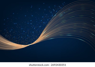 Gold abstract waves background. Golden curve lines vector illustration isolated on black Luxury glitter shiny swirl pattern. Elegant modern fashion design element.