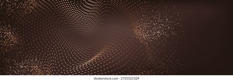 Goldener abstrakter Wellenhintergrund. Goldene Kurvenlinien, Vektorgrafik einzeln auf Braun Luxus-Glitzer glänzendes Wirbelmuster. Elegantes modernes Modedesign.