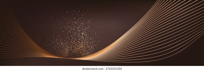 Fundo de ondas abstratas douradas. Ilustração de vetor de linhas de curva dourada isolada no padrão de espiral brilhante brilhante de luxo marrom. Elemento de design de moda moderna elegante.
