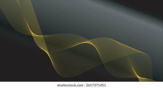 Gold abstract waves, golden line landscape vector illustration isolated on black background. Luxury glitter shiny swirls pattern. Elegant modern design element.