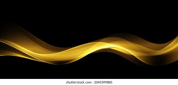 Olas abstractas de oro sobre fondo negro Transcurrencia de ondas doradas transparentes y ahumadas