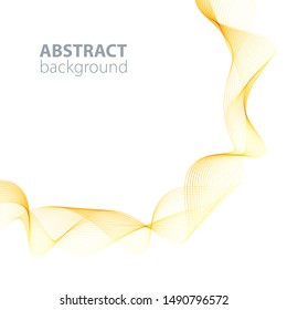 Gold abstract waves on the  white background. Transparent lines