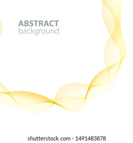 Gold abstract waves on the  white background. Transparent lines