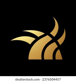 Gold Abstract Wavy Grass Shaped Icon on a Black Background