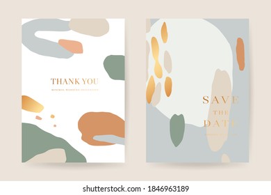 Gold and abstract wedding invitations vector template. Save the date, Thank you cards, RSVP, digital wedding anniversary cards . Electronic wedding card Abstract arts design for wedding celebration.