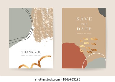 Gold and abstract wedding invitations vector template. Save the date, Thank you cards, RSVP, digital wedding anniversary cards . Electronic wedding card Abstract arts design for wedding celebration.