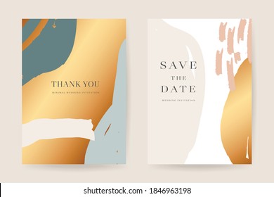 Gold and abstract wedding invitations vector template. Save the date, Thank you cards, RSVP, digital wedding anniversary cards . Electronic wedding card Abstract arts design for wedding celebration.