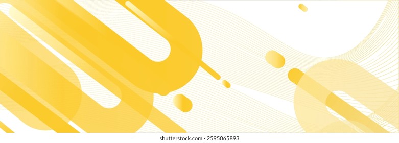 gold abstract wide banner background with blue geometric shapes. Minimal geometric. Modern futuristic concept. Suit for cover, header, business, presentation