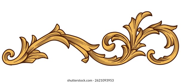 Gold acanthus floral ornamental pattern vector hand drawn. Vintage engraving baroque filigree decorative ornament.