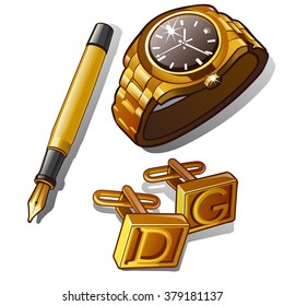 Gold accessories for men. Vector.