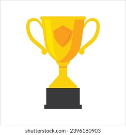 Gold achievement trophy for winning championship flat vector icon or illustration