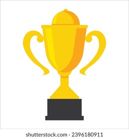 Gold achievement trophy for winning championship flat vector icon or illustration
