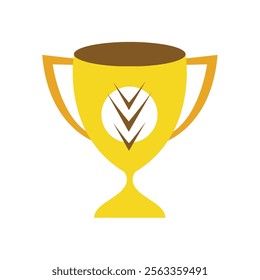 Gold achievement trophy for winning championship flat vector icon or illustration