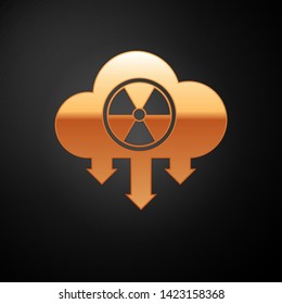 Gold Acid rain and radioactive cloud icon isolated on black background. Effects of toxic air pollution on the environment. Vector Illustration
