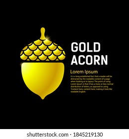 Gold acorn on a black background, with place for your text. 