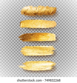 Gold Acrylic Texture Paint Stain vector Illustration. Set of shining brush stroke for banner poster flyer design.