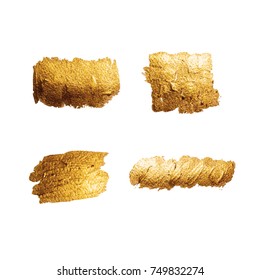 Gold Acrylic Texture Paint Stain vector Illustration. Set of shining brush stroke for banner poster flyer design.