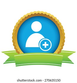 Gold add user logo on a white background. Vector illustration