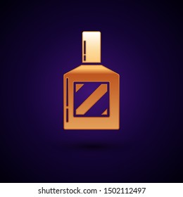Gold Aftershave icon isolated on dark blue background. Cologne spray icon. Male perfume bottle. Vector Illustration Gold Aftershave icon isolated on dark blue background. Cologne spray icon. Male perfume bottle. Vector Illustration