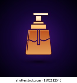 Gold Aftershave icon isolated on dark blue background. Cologne spray icon. Male perfume bottle.  Vector Illustration