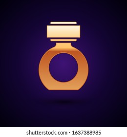 Gold Aftershave icon isolated on dark blue background. Cologne spray icon. Male perfume bottle.  Vector Illustration