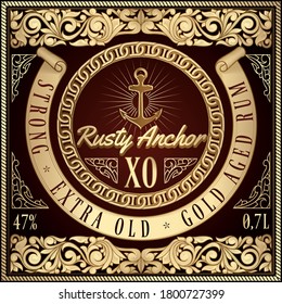 Gold Aged Rum - golden ornate vintage decorative label