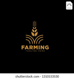 gold agriculture farm line badge vintage logo template vector illustration