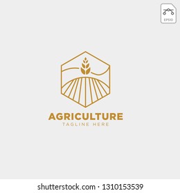 gold agriculture farm line badge vintage logo template vector illustration
