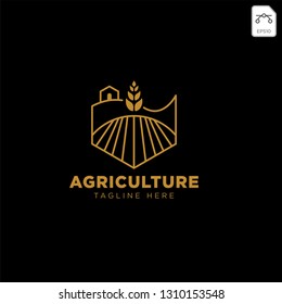 gold agriculture farm line badge vintage logo template vector illustration