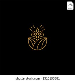 gold agriculture farm line badge vintage logo template vector illustration