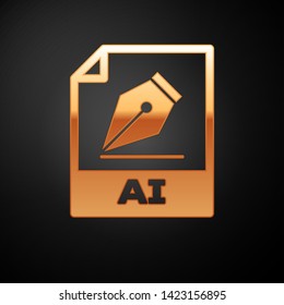 Gold AI file document icon. Download ai button icon isolated on black background. AI file symbol. Vector Illustration
